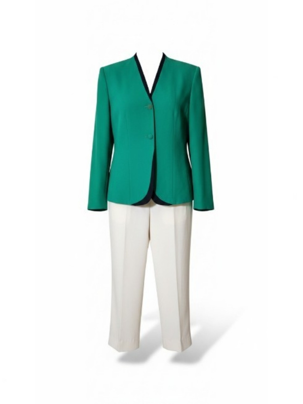 Le Suit Emerald Green Blazer with Cream Pants